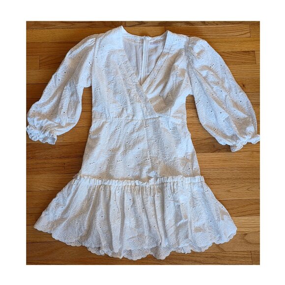 Olivaceous Women's Embroidered Floral Dress - Scalloped Hem & Sleeves, Size M - Picture 2 of 5